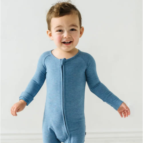 Heather Blue Ribbed Zippy - Little Sleepies