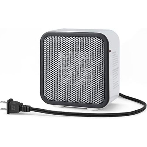 Amazon Basics Ceramic Space Heater, Portable Mini Heater for Office Desk, Fast Heating, Efficient, Indoor Use, 500W, With Tip-Over Protection, Lightweight 1.4 lbs,