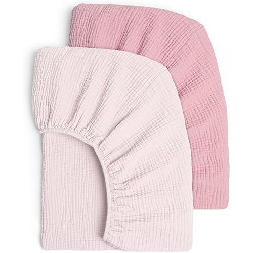 lulumoon Mini Crib Sheets 2-Pack: Soft Muslin Cotton Pack and Play Sheets for Playard Mattress - Nursery & Baby Shower
