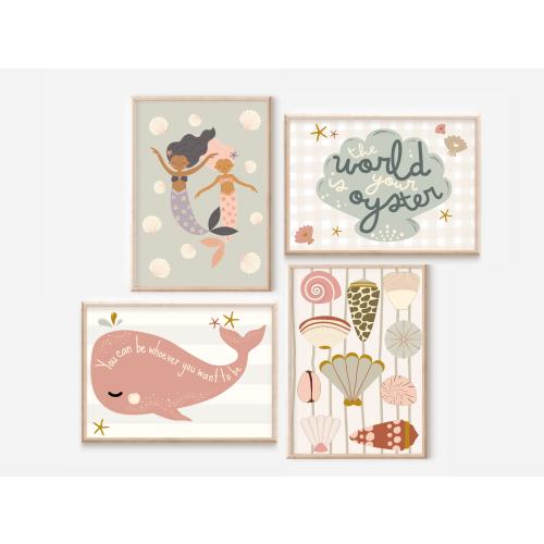 Mermaid, shell, sealife and ocean nursery and children's room prints. (Prints only).