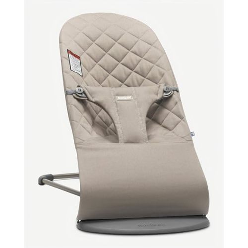 BabyBjörn Bouncer Bliss, Sand Gray, Cotton | 2-in-1 Adjustable Baby Bouncer Seat and Toddler Chair, Newborn to Toddler (8-29 lbs), 4 Positions, Lightweight & Portable