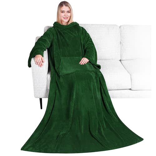 PAVILIA Blanket with Sleeves for Adult Women Men, Soft Warm Wearable Blanket Fleece Wrap Throw, Robe Blanket Gift