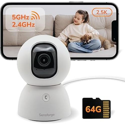 SensForge 2.5K Pan-Tilt Security Camera, 360° Dual-Band WiFi Camera for Home, Free AI Human & Pet Detection, 2-Day Cloud + 64GB SD Storage, Two-Way Talk, Optional AI + Storage Upgrade (1, White)