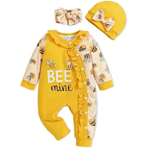 Preemie Newborn Baby Girl Clothes Infant Fall Winter Outfits Letter Floral One-Piece Romper+Jumpsuit