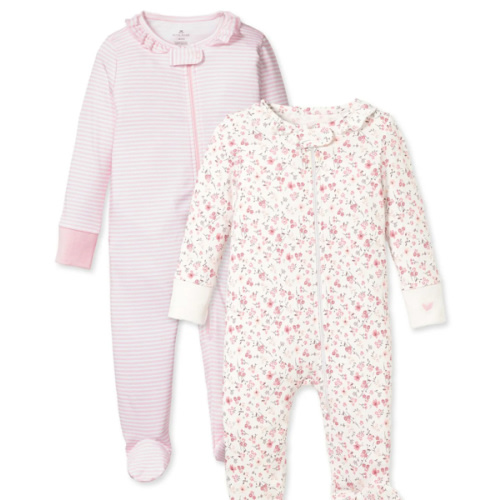 Baby's Pima Ruffle Collar Romper Duo in Pink Stripe & Dorset Floral