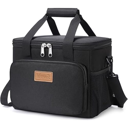 Lifewit Medium Lunch Bag Insulated Lunch Box Soft Cooler Cooling Tote for Adult Men Women, Black 12-Can (9L)