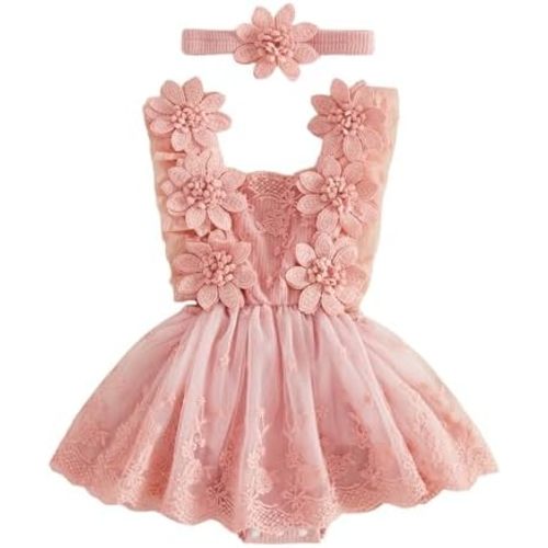 Mtsebmves Newborn Baby Girl Romper Dress Infant Lace Floral Bow Tulle Dress Toddler Girls Photography Outfits