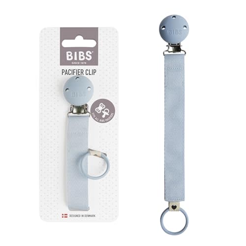 BIBS Pacifier Clip Ribbon - Secure Your Baby's Pacifier with Durable Polyester Webbing and Nickel-Free Metal Clip - Compatible with All BIBS Pacifiers - Dusty Blue