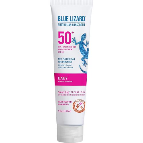 Blue Lizard BABY Mineral Sunscreen with Zinc Oxide, SPF 50+, Water Resistant, UVA/UVB Protection with Smart Cap Technology - Fragrance Free, , 5 oz. Tube