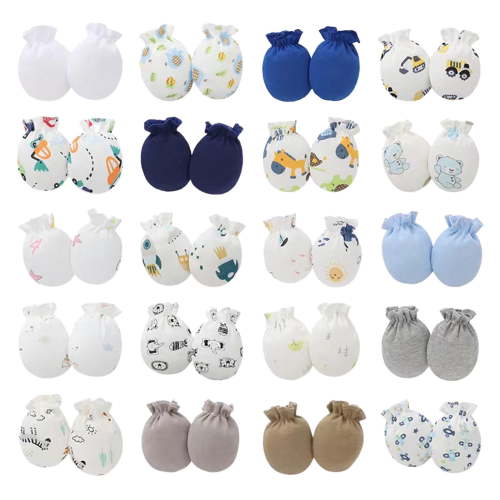 Odeerbi 20 Pack Newborn Baby No Scratch Gloves Soft Cotton Protective Mittens for Infant Boys Girls 0-12 Months