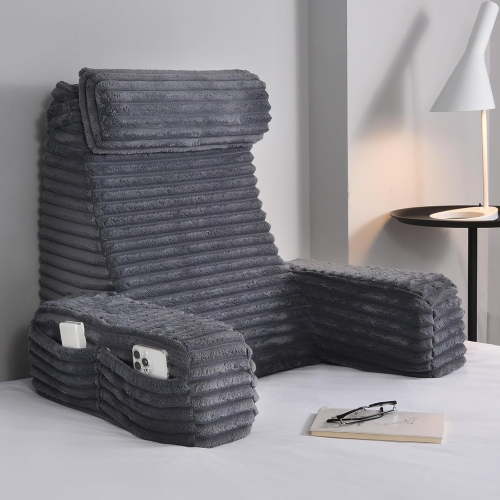 Reading Pillow for Sitting in Bed Adult, XL Back Pillow for Bed Sitting up, Back Support Chair Pillow for Sitting up/Watching TV/Reading/Gaming/Resting/Post Surgery,Dark Grey