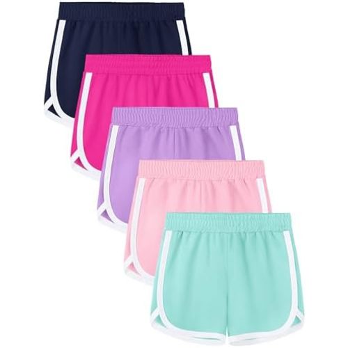 5 Packs Girls Soccer Shorts Toddler Athletic Running Dolphin Active Gym Workout Kids Quick Dry Shorts for Girls