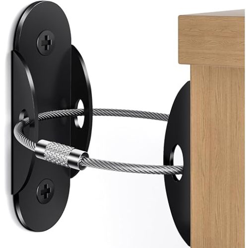 Anti Tip Furniture Anchors (6 Packs) Furniture Anchors for Baby Proofing, Earthquake Straps for Furniture Dresser Wall Safety Anchor Furniture Safety Straps Wall Straps, Black