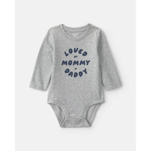Baby Boy 'Loved By Mommy & Daddy' Long-Sleeve Graphic Bodysuit - Grey | Carter's