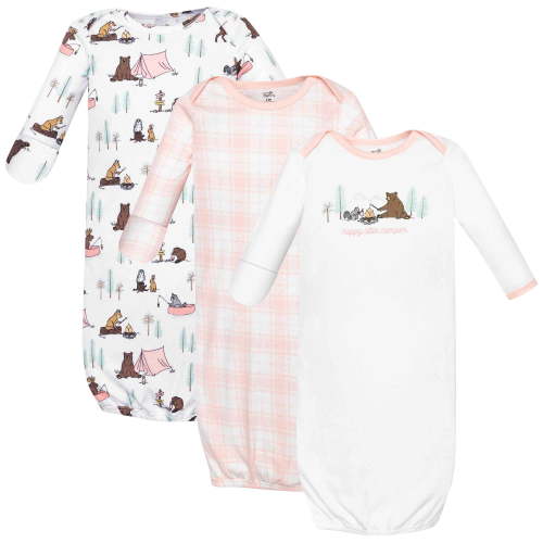 Touched by Nature Baby Girls Organic Cotton Gowns, Pink Camping Animals, 0-6 Months