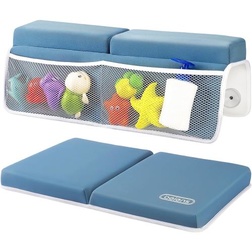 beiens Bath Kneeler and Elbow Rest Pad Set - 1.5'' Comfortable Thick Baby Bath Kneeler Pads, Quick Dry Soft Kneeling Pad for Baby Bath Time, Non-Slip Knee& Arm Support Bathtub Mat with Toys Organizer
