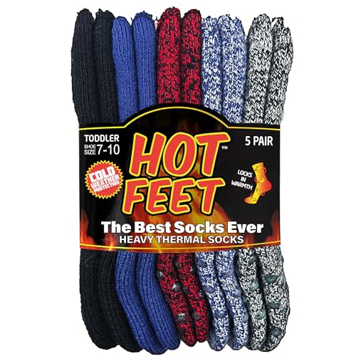 HOT FEET Toddler Warm Socks – Thermal Crew Winter Socks for Toddlers, Thick Insulated Snow Gear for Kids 5/6 Pack