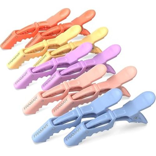 FRAMAR Pastel Alligator Hair Clips 10 Pack - Professional Styling Clips for Hair, Salon Quality Plastic Alligator Clips