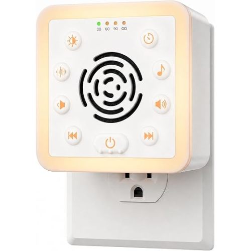 Wall Plug in White Noise Machine - Always On, No Batteries to Recharge, Noise Masking Sound Machine for Sleep, Office Privacy & Travel, 32 Volume Controls, 30 Soothing Sounds, Night Light