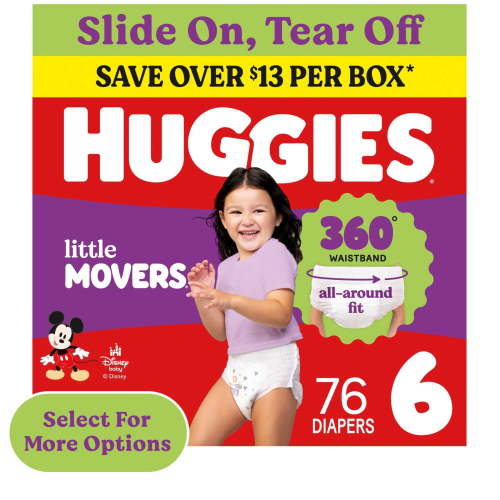 Huggies Little Movers 360° Pull On Diapers with 360° Waistband, Size 6 (35+&nbsp;lbs), 76 Count&nbsp;(Select for More)