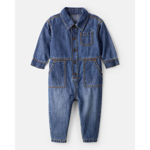 Baby Boy Denim Long-Sleeve Jumpsuit - Blue - OshKosh | Carter's
