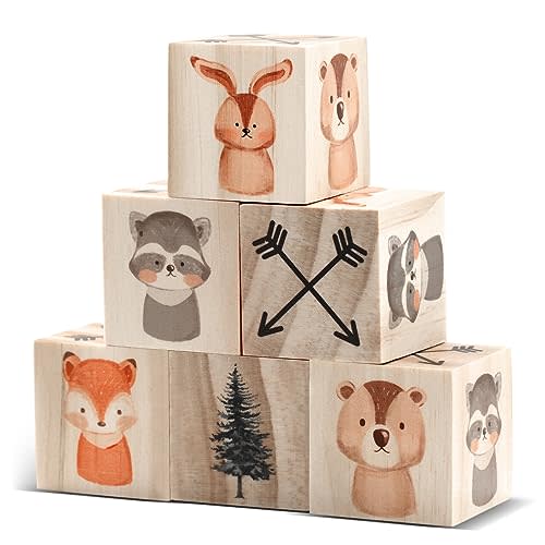 Kigley 6 Pcs Boho Rainbow Nursery Decor for Girls Woodland Animals Nursery Decor Wooden Watercolor Shelf Decor for Christmas Bedroom Playroom Gifts(Woodland Animals)