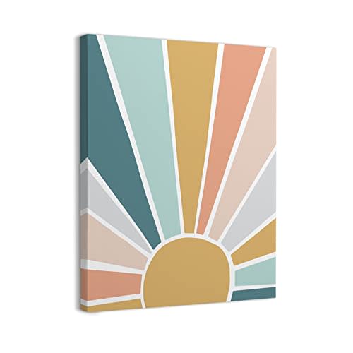 WODMIS Boho Sun Sunshine Colorful Wall Art Framed Canvas, 1114 Inch, Rainbow Decor for Classroom, Nursery Room, Office