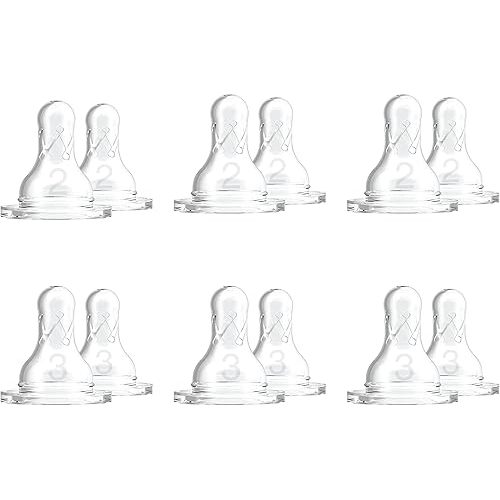 Dr. Brown’s Natural Flow Level 2 & Level 3 Narrow Baby Bottle Silicone Nipples, Medium-Fast Flow, 6m+, 100% Silicone Bottle Nipple, 6 Pack