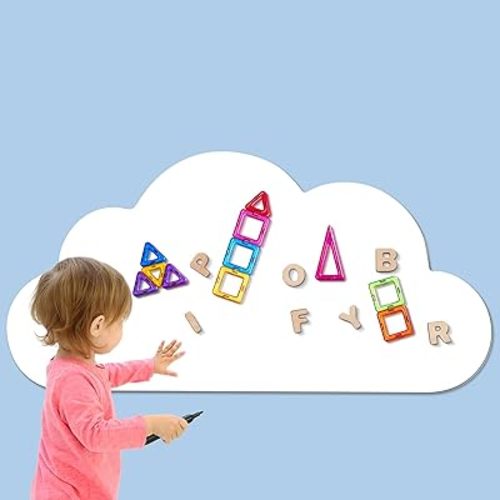 Zonon Magnet Wall Decal for Kids 39.3" x 21.6" Cloud Magnetic Whiteboard Contact Paper Adhesive Dry Erase White Board Sticker Peel and Stick Wallpaper Roll Learning for Playroom School Home(White)