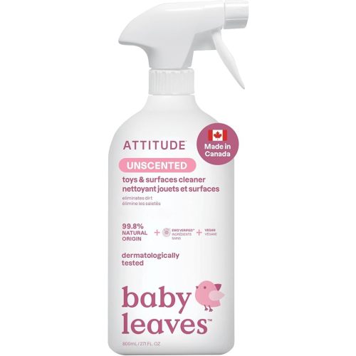 ATTITUDE Toy and Surface Cleaner, Made in Canada, EWG Verified Multi-Surface Products, Vegan, Naturally Derived Multipurpose Cleaning Spray, Unscented, 800 mL