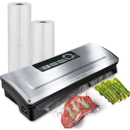 POTANE Precision Vacuum Sealer Machine, Powerful Pro Vacuum Food Sealer, 8-in-1 Easy Presets, 4 Food Modes, Dry&Moist&Soft&Delicate with Starter Kit, Compact Design(Silver)