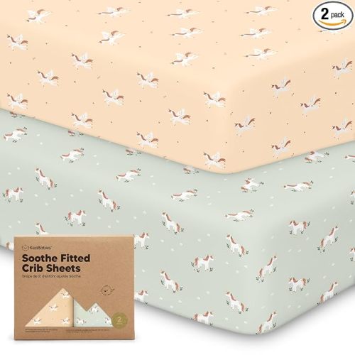 2pk Organic Cotton Crib Sheets for Boy Girl 52x28 (Lune Mystic) | Fitted Crib Mattress Sheet Neutral, Breathable Cover for Baby Bed Set, Toddler Mattress, Soft & Cute Prints