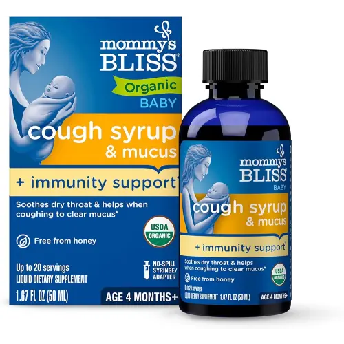 Mommy's Bliss Organic Baby Cough Syrup and Mucus + Immunity Support, Contains Agave & Ivy Leaf, 4 month+, 1.67 Fl Oz