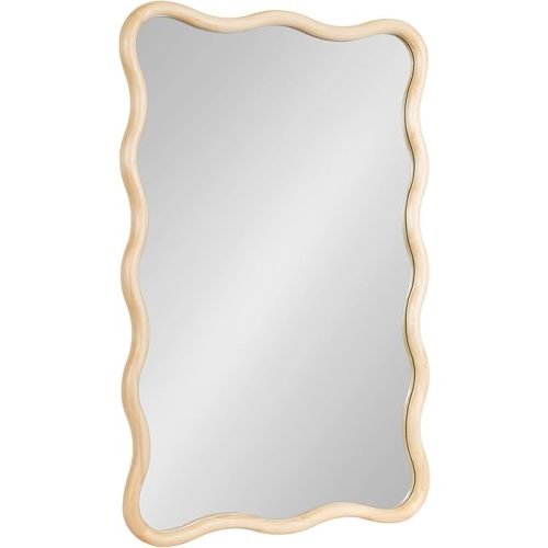 Kate and Laurel Talma Modern Scalloped Rectangle Wall Mirror, 24 x 36, Natural Wood, Rectangular Wavy Mirror for Use as Bathroom Mirror for Over Sink or Cute Nursery Mirror
