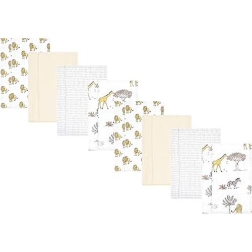 Hudson Baby Cotton Poly Flannel Burp Cloths Multipack, Neutral Safari World 8-Pack, One Size