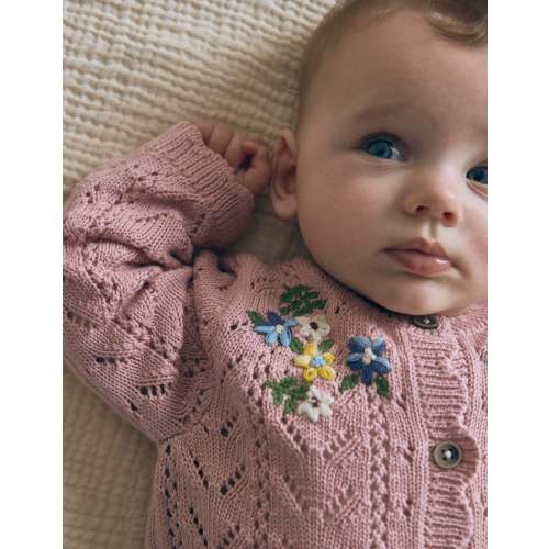 Embroidered Cotton Cardigan-Vintage Pink Mini Embroidered
