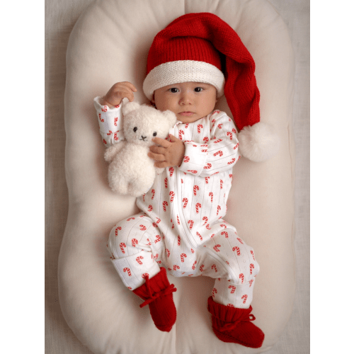 Candy Cane / Organic Pointelle 2-Way Zip Romper