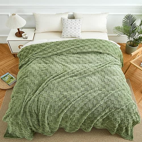Aganear Blanket Queen Size - Cozy Soft Checkered Throw Blanket for Couch, Sofa, Bed, Office, Warm Decorative Present for Birthday, Christmas(90"x90", Sage Green)