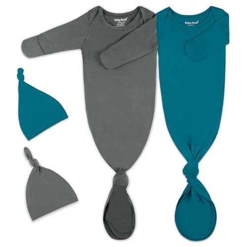 2Pk Newborn Knotted Gown Set, Soft Baby Sleep Sack & Hat, Boys Girls Clothes, Easy Diaper Change Baby Gift