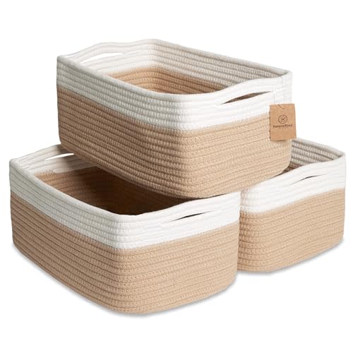 NaturalCozy 13.5”x8.5”x5.5” Storage Baskets for Shelves 3 Pack | Cotton Rope Woven Small Baskets for Organizing | Small Storage Bins for Nursery, Bathroom, Closet, Cube Shelf, Decorative, Gift