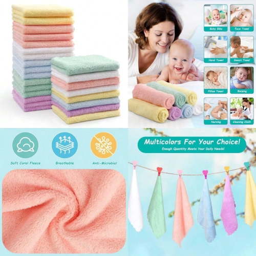 HOMEXCEL Washcloths 24 Pack-Microfiber Coral Fleece Bath Face Towel 7 x 9 Inch Extra Absorbent and Soft Burp Cloth and Wash Cloths for Newborn-Infants and Toddlers-Gentle On Sensitive Skin