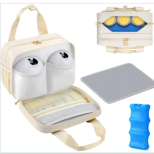 PIIOSER Breastmilk Cooler Bag with Ice Pack, Compatible with Wearable Breast Pumps & Accessories - Portable Pumps Carrying Case for Nursing & Working Moms, Cream