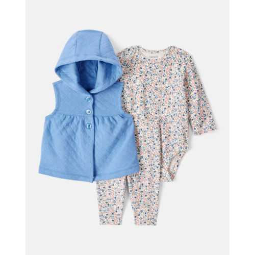 Baby Girl 3-Piece Floral Sleeveless Vest & Pant Set - Blue - Carter's | Carter's