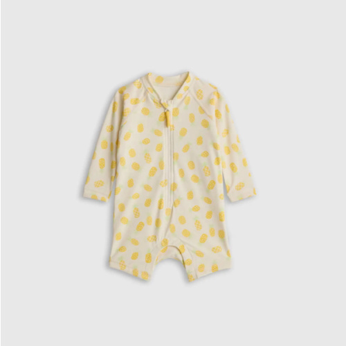 Long Sleeve Zip-Up Rash Guard One-Piece - Baby in Pineapple