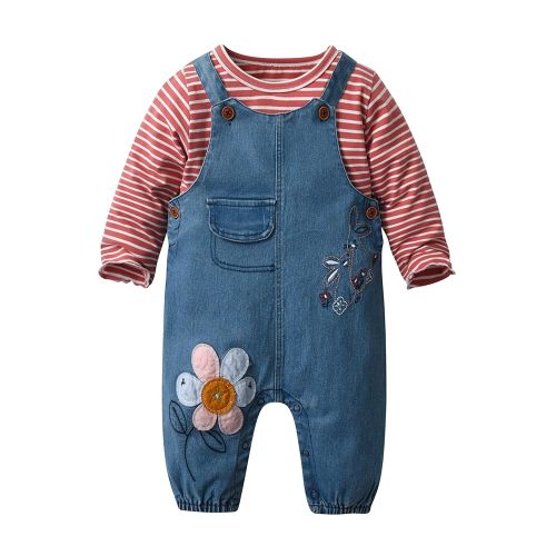 Cute Baby Girls Clothes Toddler Girls Long-Sleeve Romper+Denim Overalls Pants Outfits Infant Girl 0-2 Years Clothes