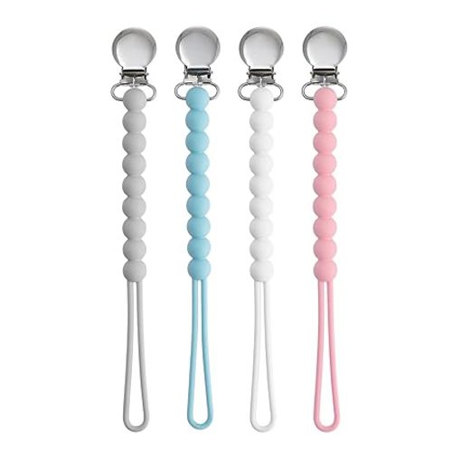 MORIBOX Silicone Pacifier Clip for Baby Boys, Paci Binky Holder 4 Pack