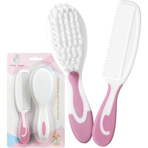 Baby Hair Brush and Comb Sets, New Born Baby Hair Brushes, Perfect Baby Registry Gift for Newborns(Pink)