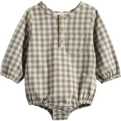 Plaid Long Sleeve Organic Cotton Flannel Romper, 0-3M