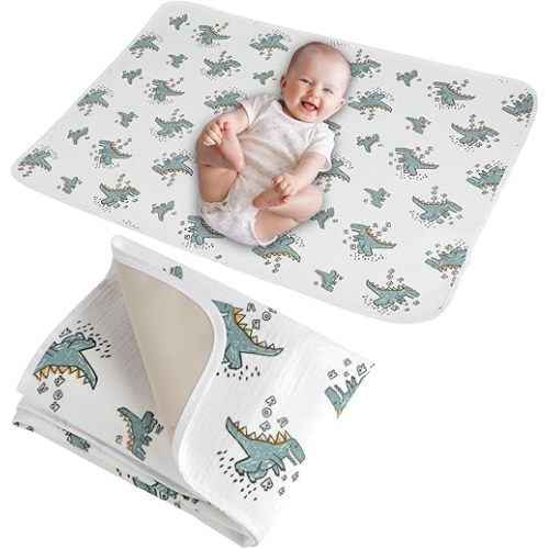 Baby Diaper Changing Pad, 19.7"x25.6" Waterproof Changing Pad Liners with 100% Muslin Cotton Front Top and Leather Back, Soft and Absorbent Portable Changing Mat for Travel, Changing Station