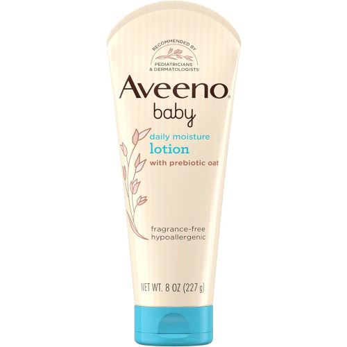 Aveeno Baby Daily Moisture Body Lotion for Sensitive Skin, Hypoallergenic Moisturizing Baby Lotion with Nourishing Oatmeal to Deeply Moisturize Baby's Skin, Fragrance-Free, 8 fl. oz